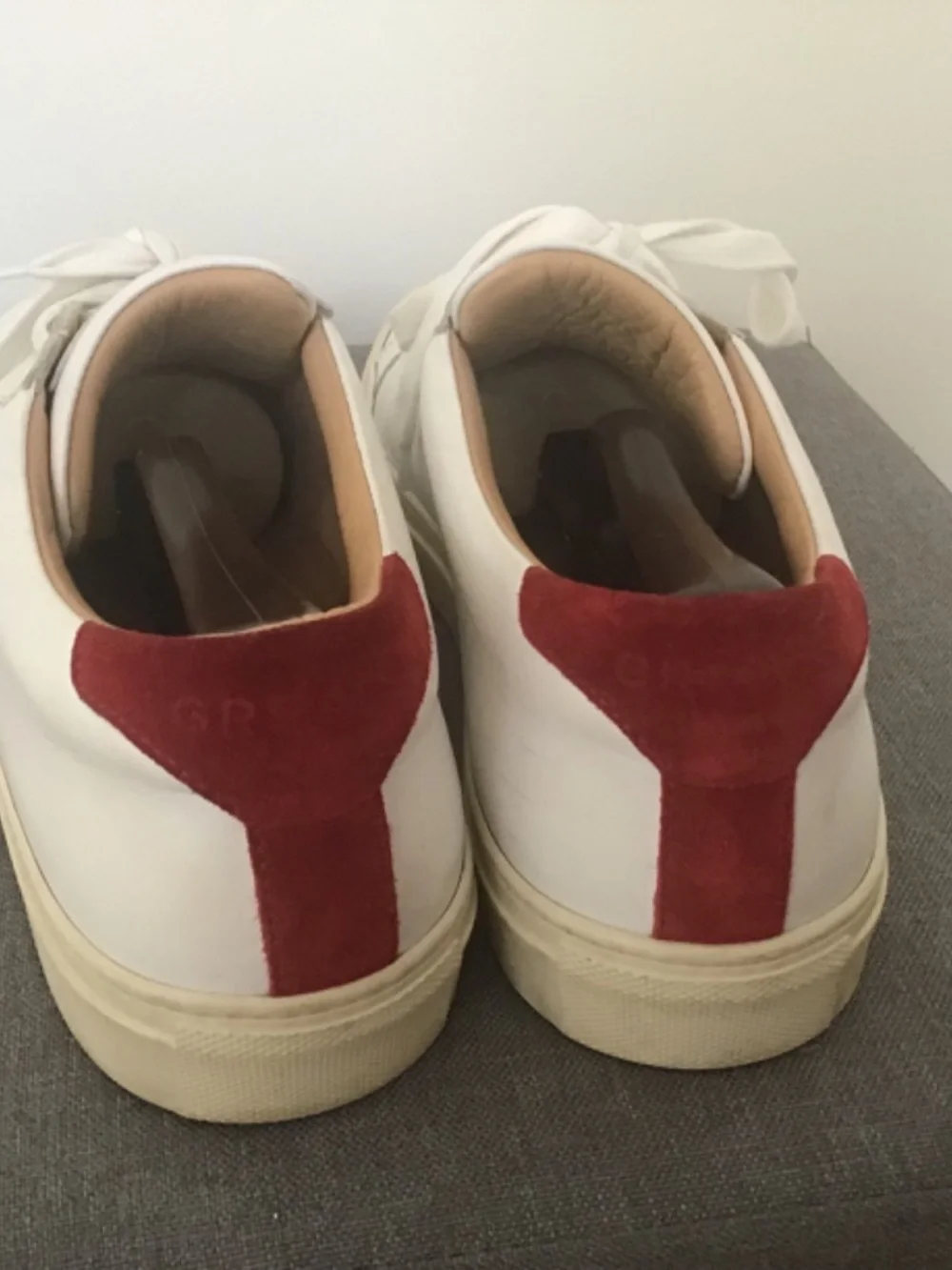 Greats Brooklyn athletic shoes white and red trim all leather made in Italy